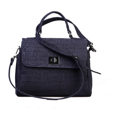 GEANTA PIELE CORA Croco piele intoarsa bleumarin